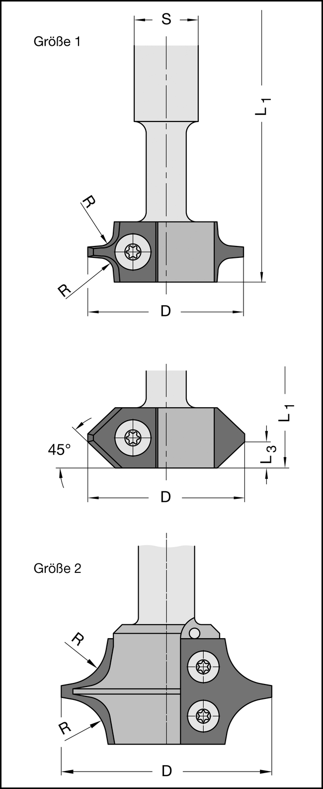 Abrund / Fasefräser HW-WP Z2 D=40mm 45°